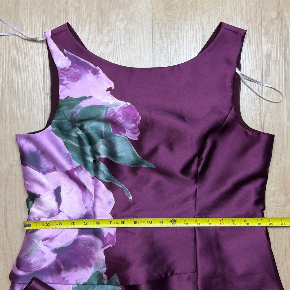 Kay Unger Luciana floral mikado column gown in Mulberry combo, SIZE 18 - Picture 8 of 10